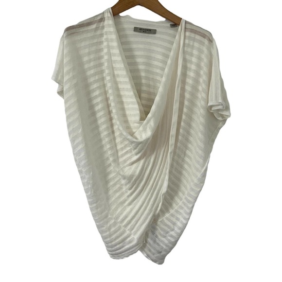 All Saints Tops - All Saints White Drape Front Blouse Tonal Stripe Size XS EUC